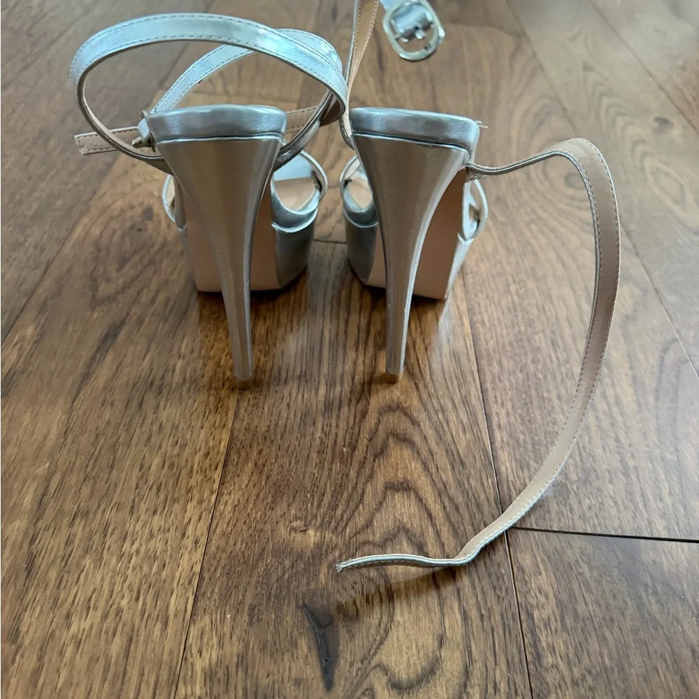 Silver Platform Stiletto Sandals with Ankle Strap